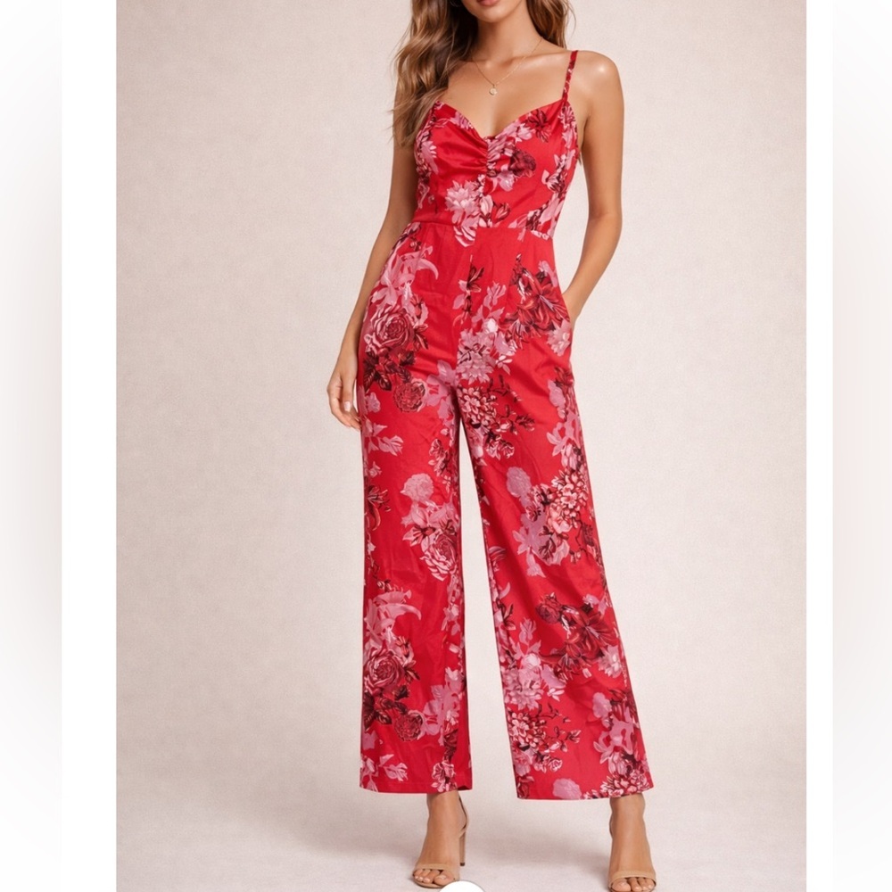 Guess Melinda Floral Red Jumpsuit NEW